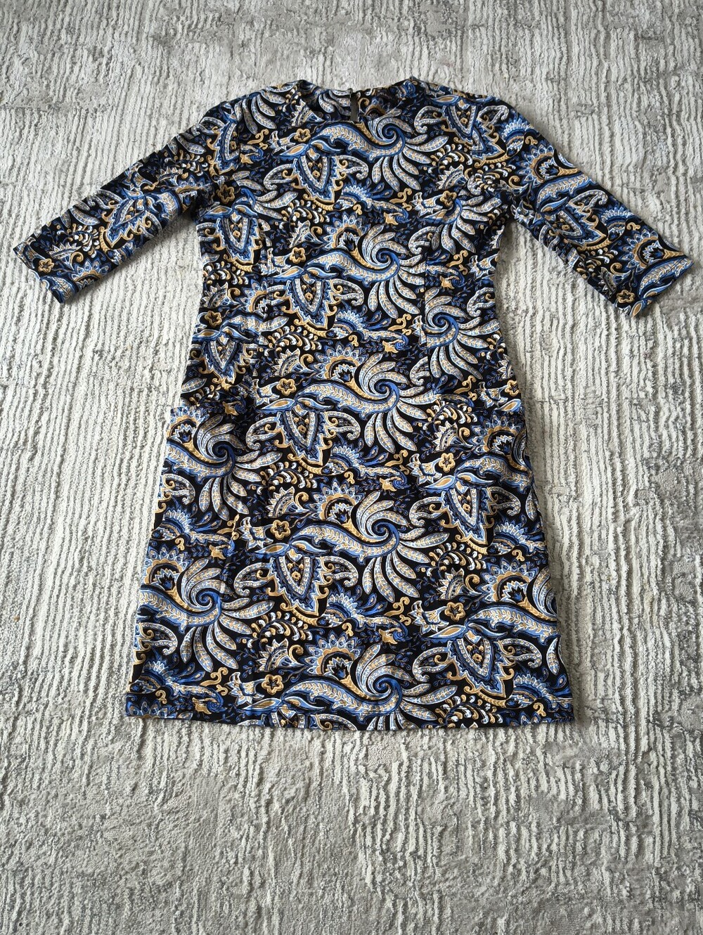 J. MCLAUGHLIN Catalyst Dress Paisley Floral Knit Navy Blue Fairbanks S